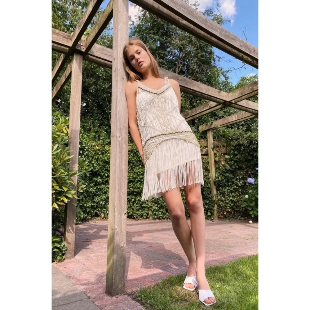 NEW Free People x IXIAH Sombre Crochet Macrame Mini Dress M L - Picture 2 of 15